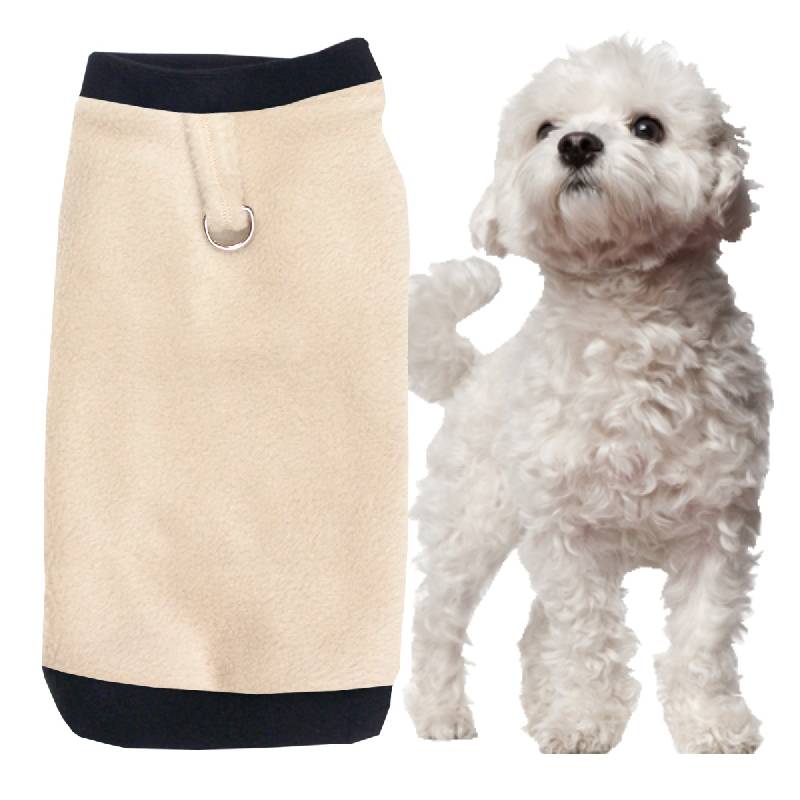 Artikel Nr-H09T52B__H09T52B-4__xxs,-herrlicher-pullover-fuer-hunde-in-der-farbe-camel-mit-schwarzem-buendchen-und-kragen-aus-fleece-stoff-d-ring.-fleece-stoff-d-ring-rueckenlaenge-bis-50cm-Nr-H09T52B-